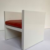 Tan Leather Cube Chair inspired by Lella & Massimo Vignelli