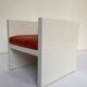 Tan Leather Cube Chair inspired by Lella & Massimo Vignelli