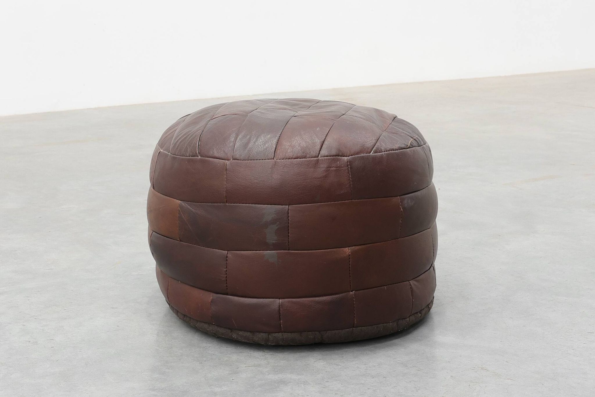 Round Patchwork Leather Pouf, Switzerland, 1970s