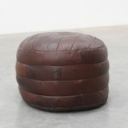 Round Patchwork Leather Pouf, Switzerland, 1970s
