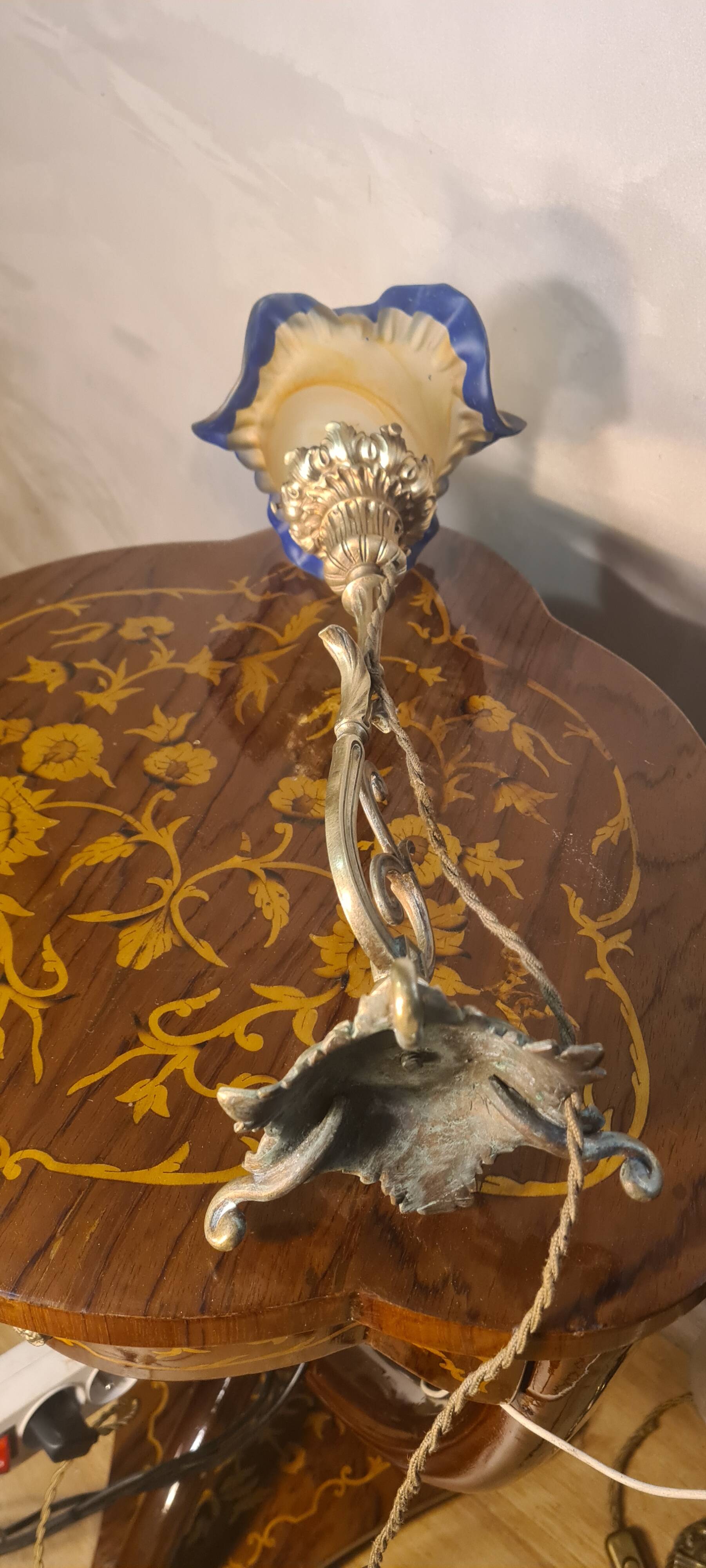 Bronze art nouveau tulip lamp signed vianne 40x16 old elec ok