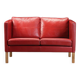 2 seater red leather sofa, Vintage Scandinavian 1960s