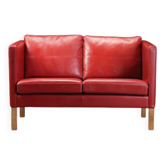 Canapé scandinave 2 places en cuir rouge, 1960