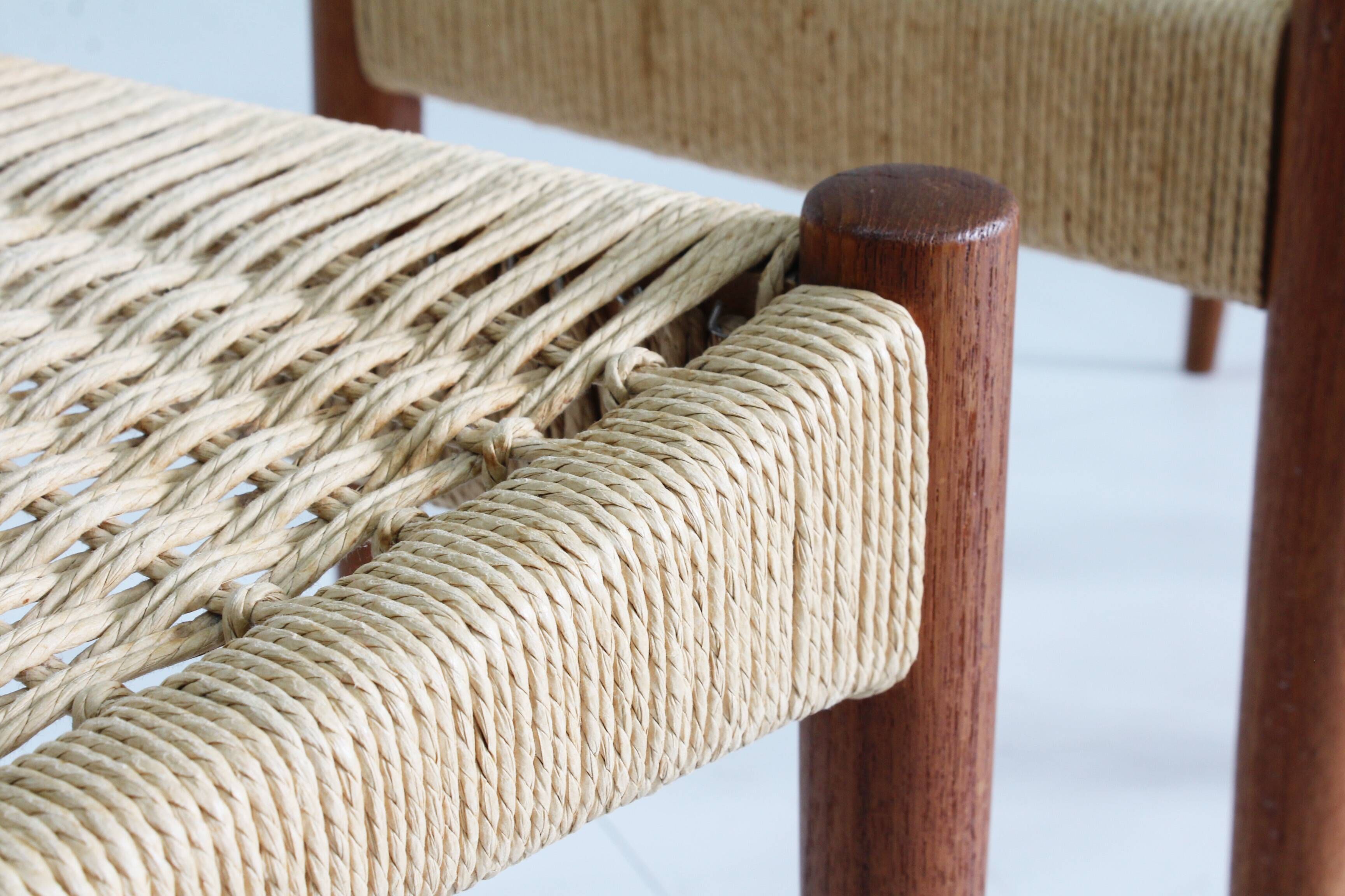 Set of 4 Paper Cord Danish Dining Chairs by Arne Hovmand-Olsen for Mogens Kold