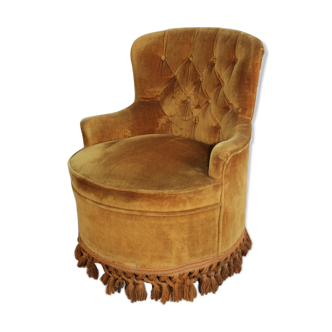 Fauteuil crapaud velours vert vintage 1970