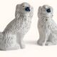 Pair of King Charles Spaniel dogs in Staffordshire majolica style.