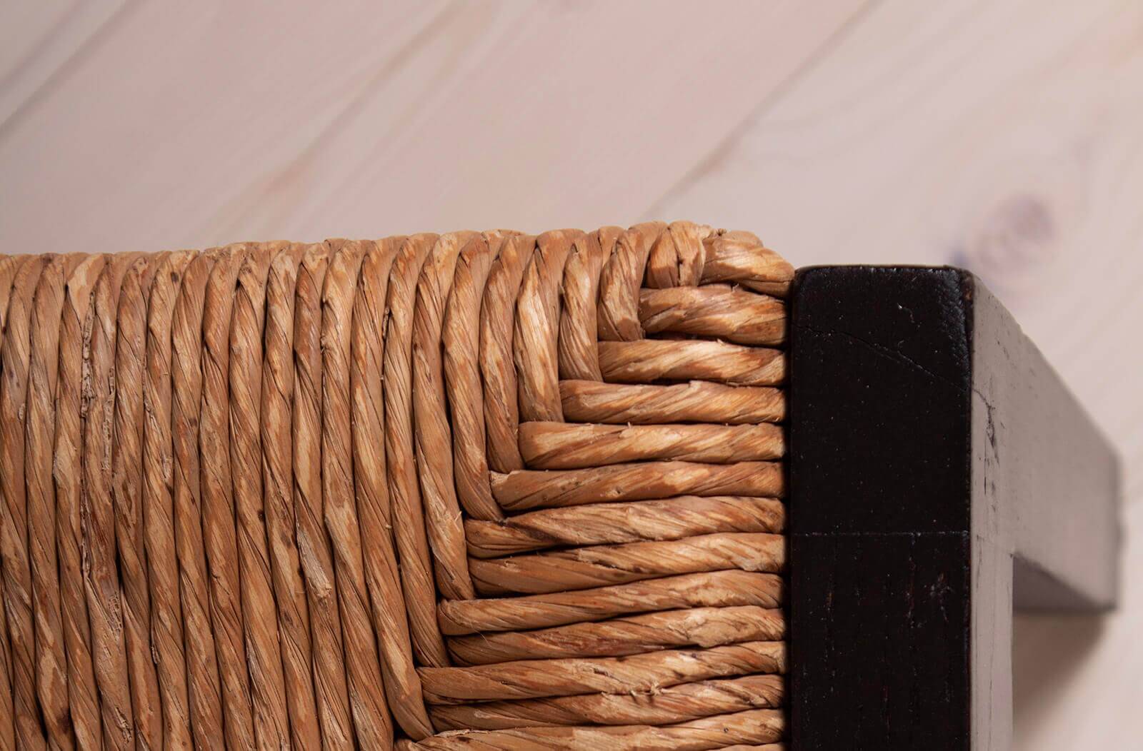 Vintage dining set, 4 chairs, extendable dining table, rope seating, 1970s