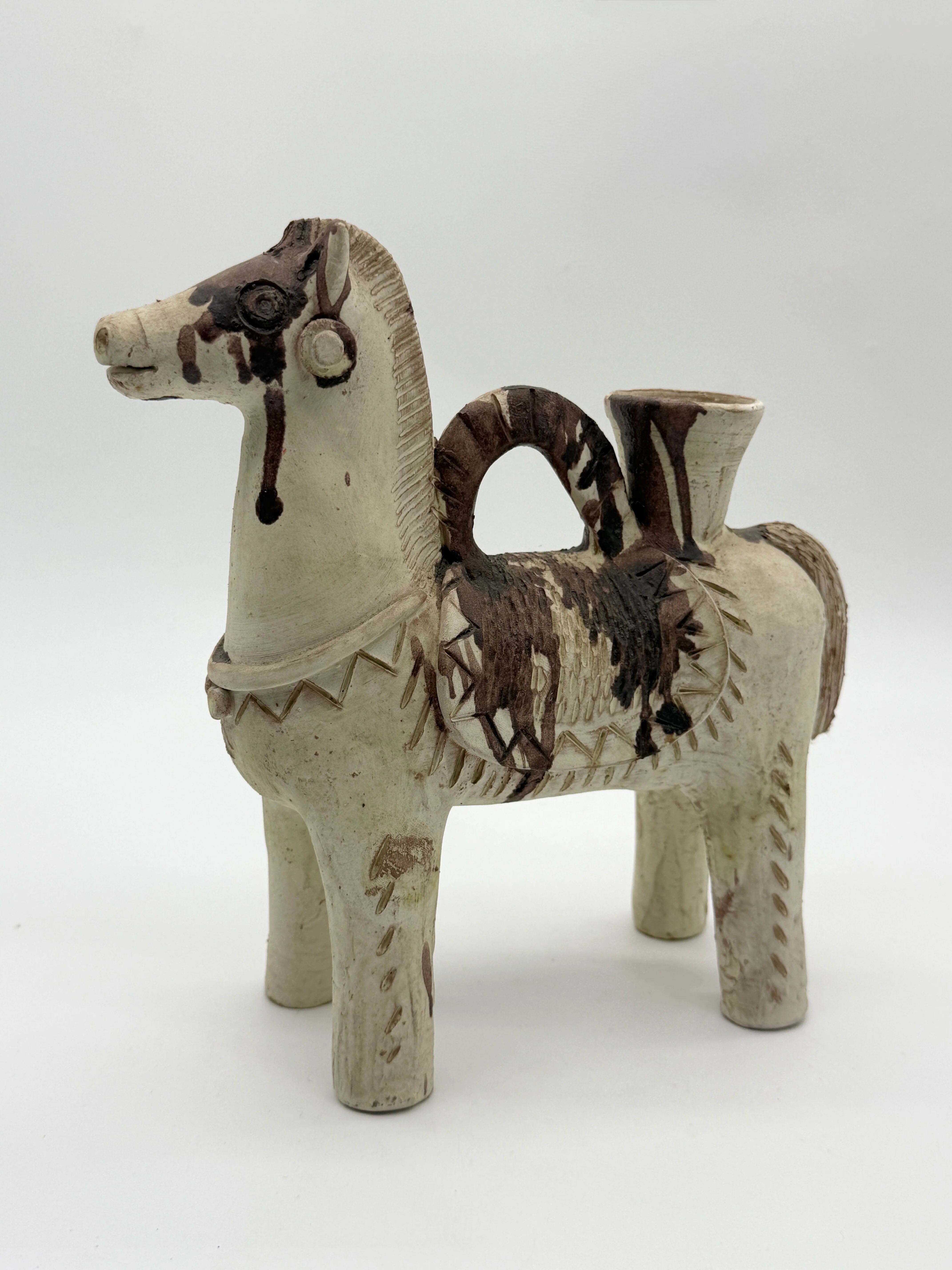 Ceramic candlestick horse, Sardinian, 1960s