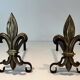 Pair of Bronze and Wrought Iron Chenets with Fleur-de-Lys Supports. France.