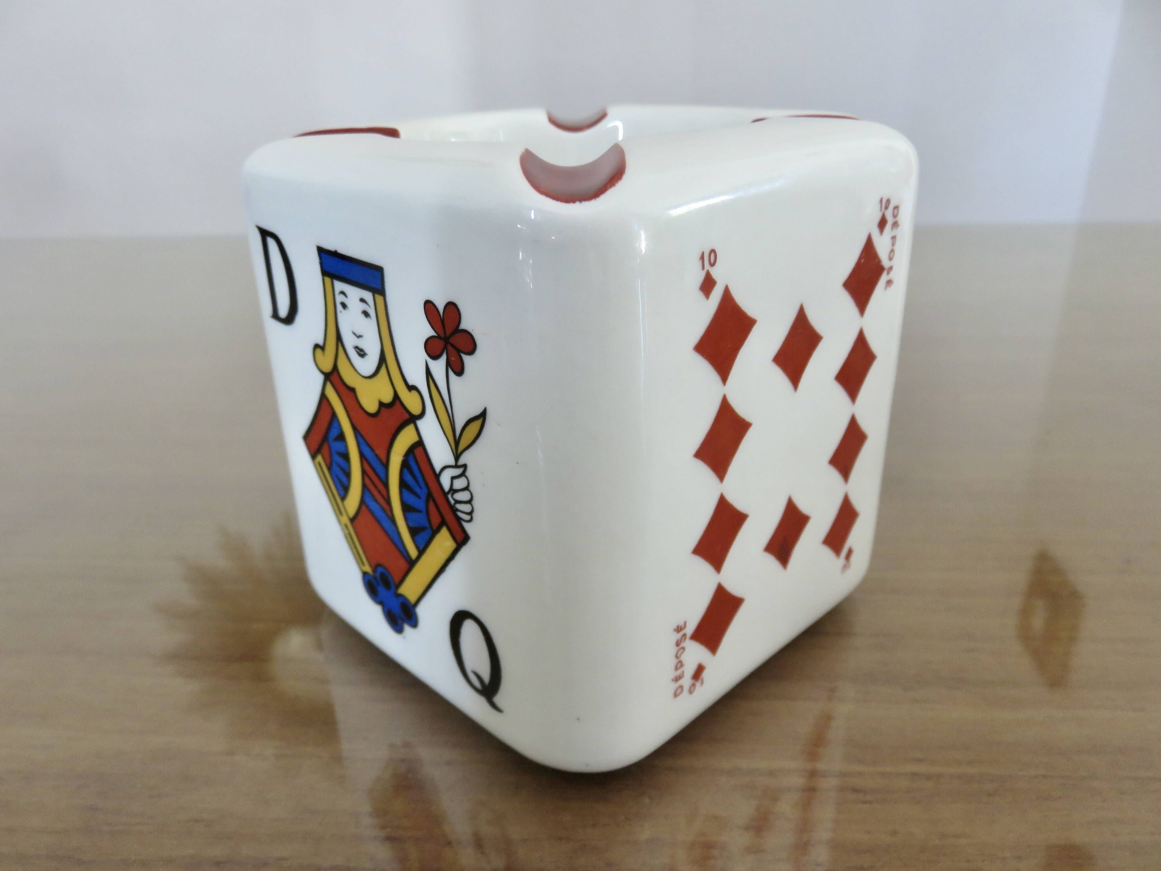 Vintage ceramic ashtray, playing cards, 50s 60s.