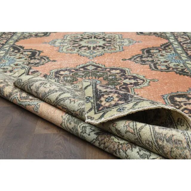 1970s Vintage Turkish Hand-Knotted Wool Cotton Orange Area Rug 138x394
