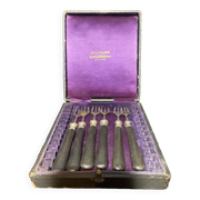 Set of 6 fish forks in their case, MAGENTIES and BROLIQUIER brand