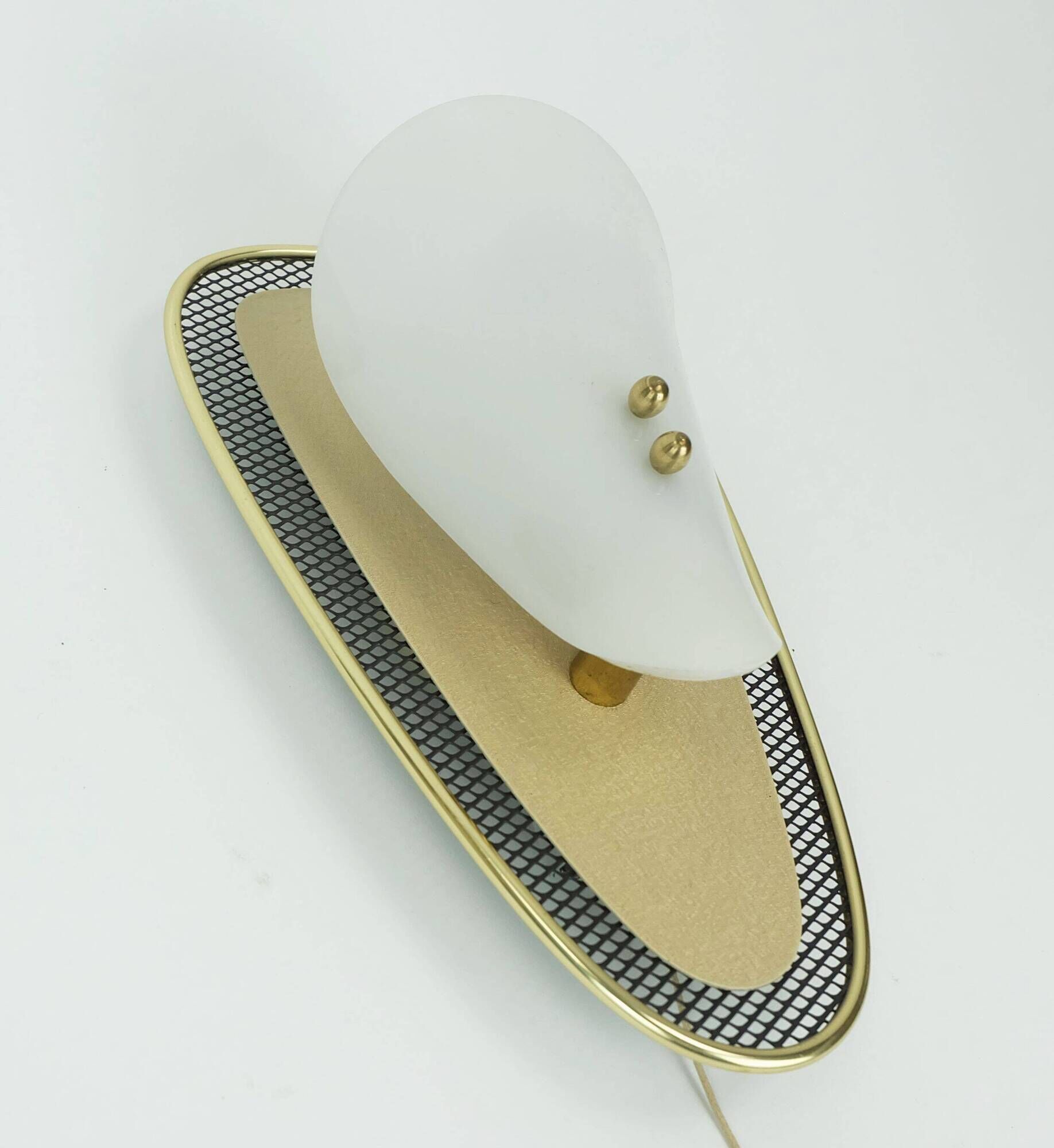 1950s sconce metal mesh and brass with white acrylic shades