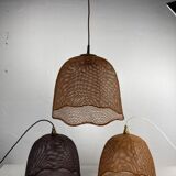 Beehive webbing rattan wicker pendant hanging lamp, 1930s