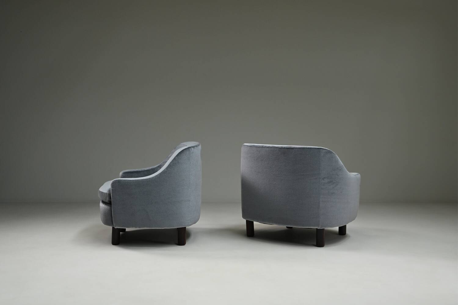 Set of 2 ice blue Mohair lounge chairs, 1950s Italy.