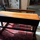 Wooden school desk with integrated bench, France, 1950s