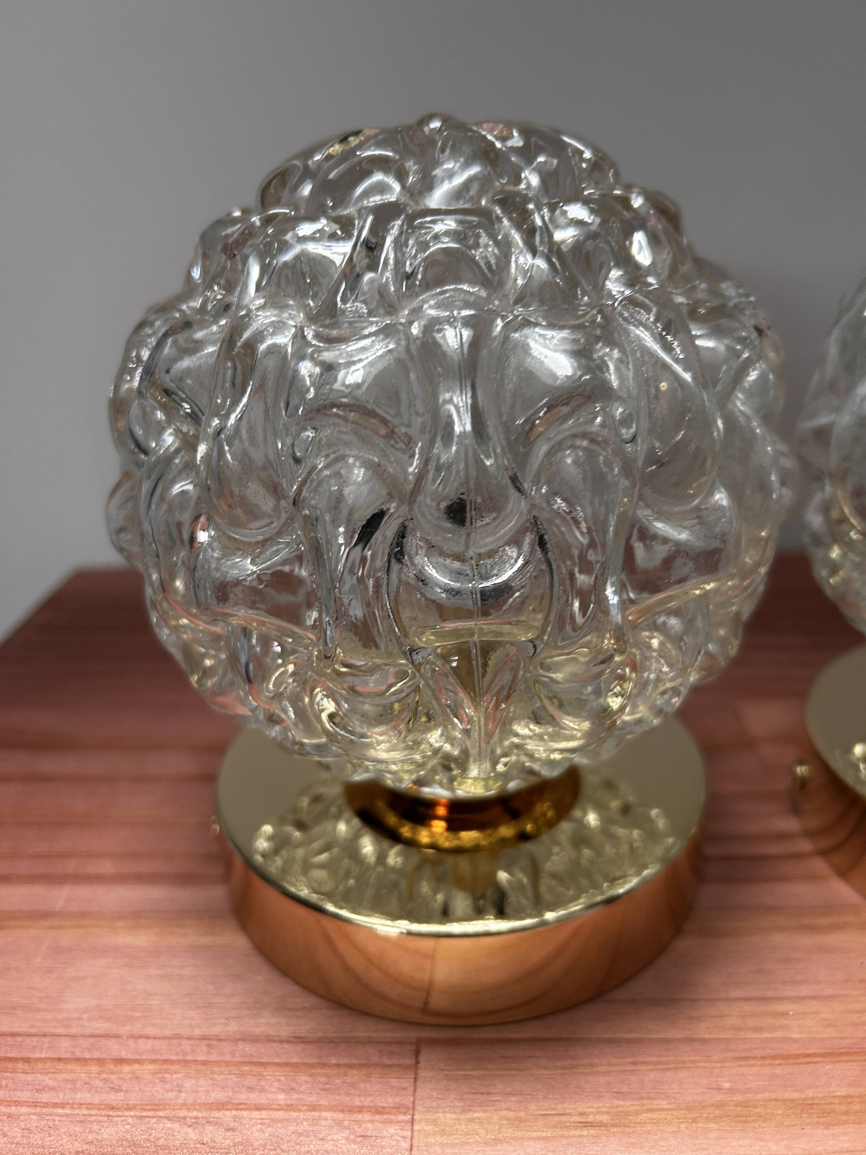 Pair of Scandinavian glass globe wall lights