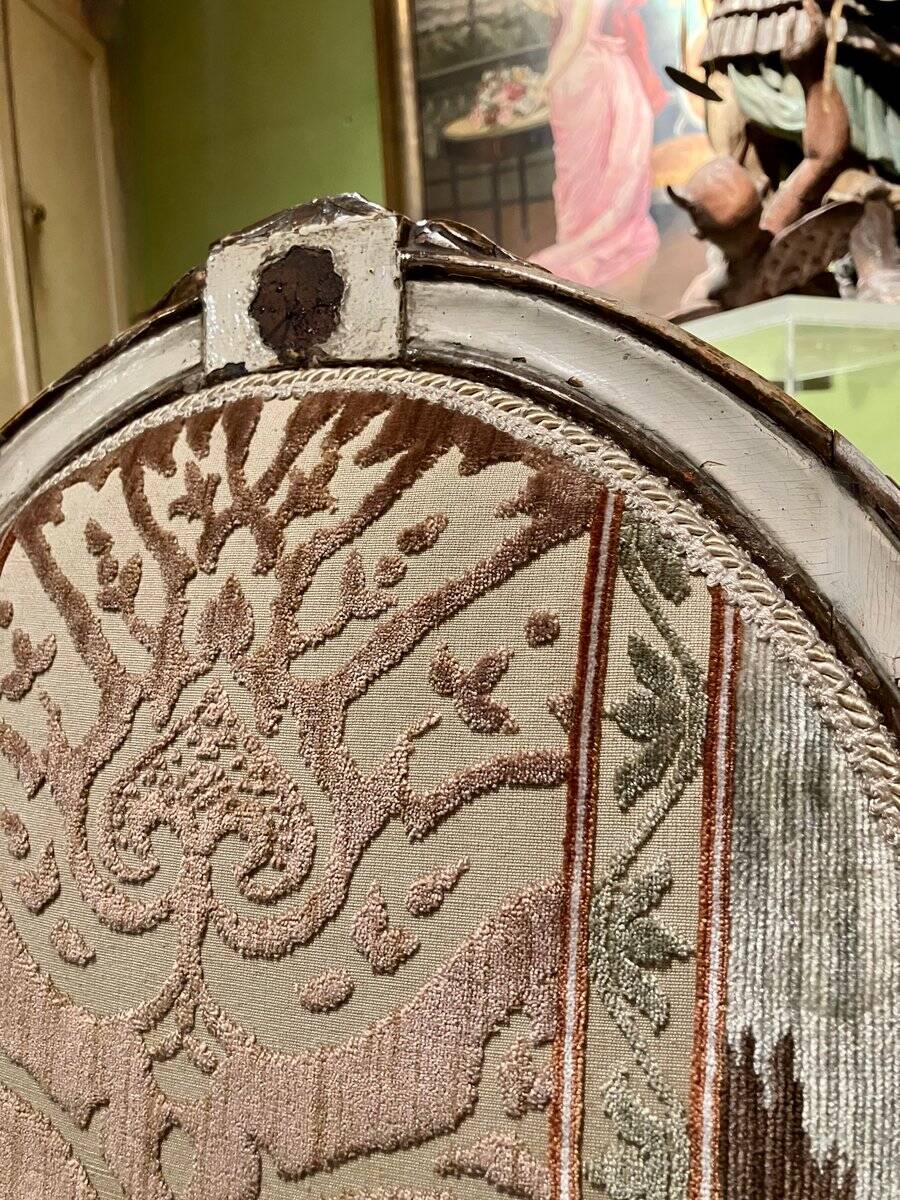 Chairs in Lacquer and Ikat Damask Upholstery, Set of 2