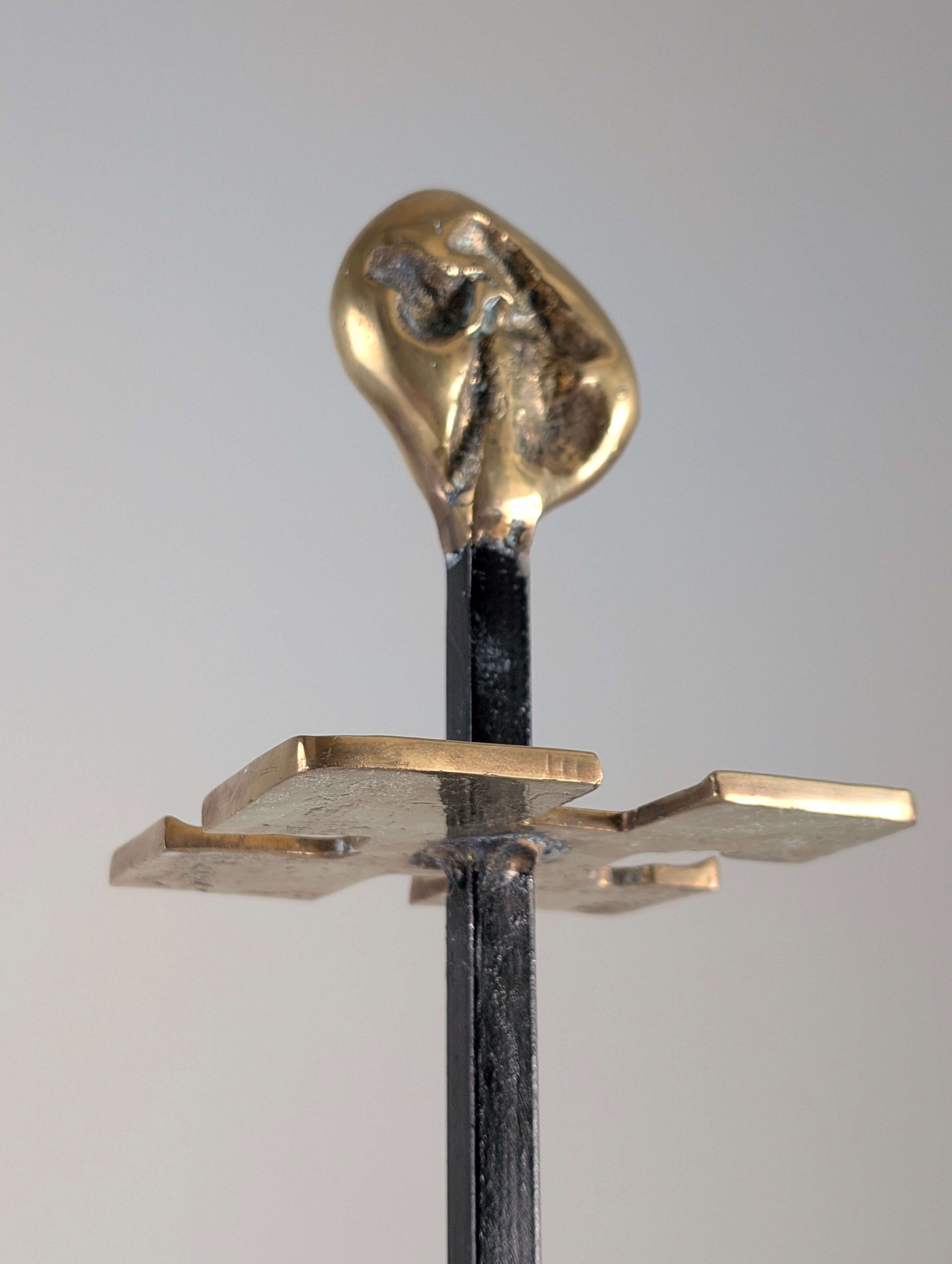 Brutalist iron and brass fireplace set by David Marshall, 1970s