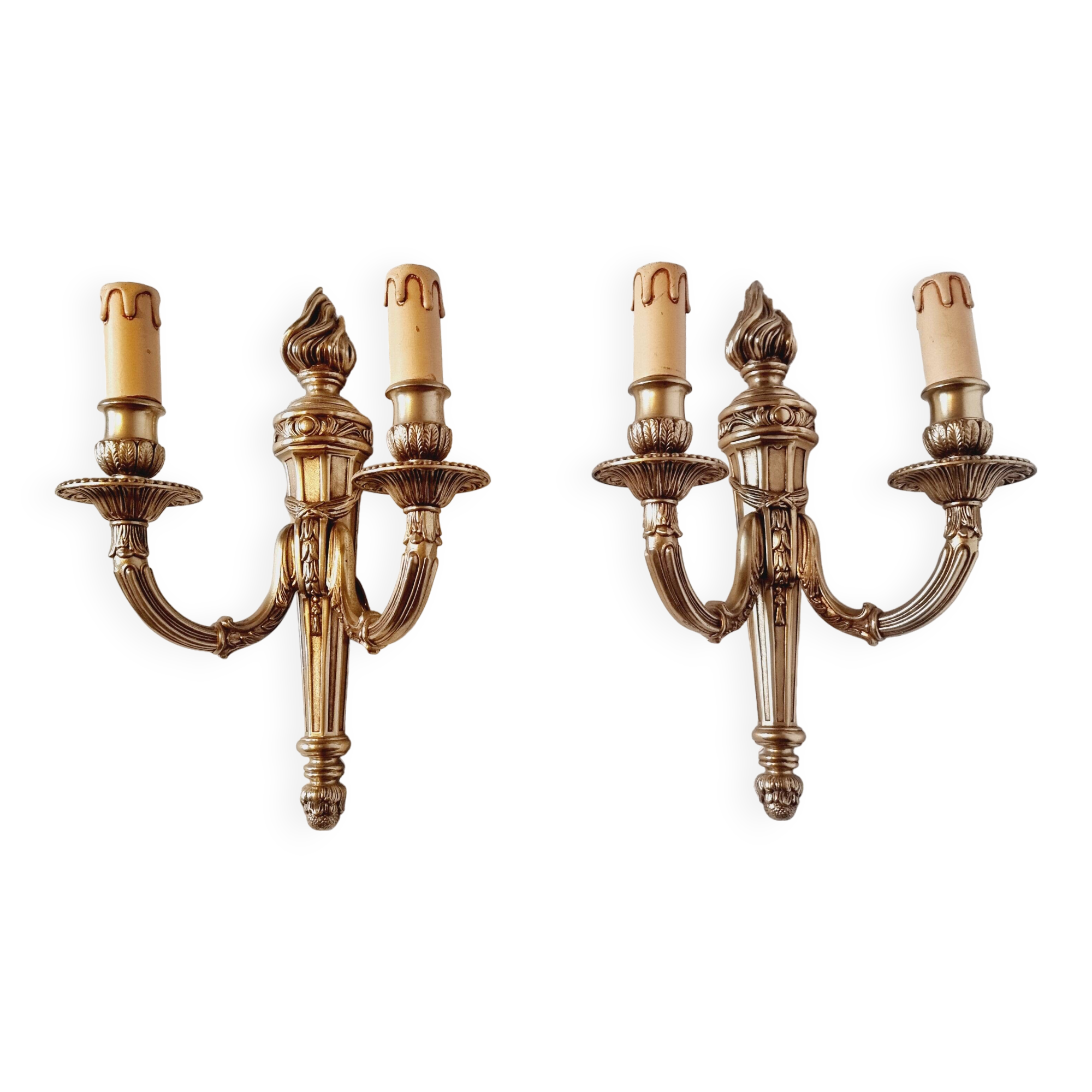 Pair of Louis XV style rocaille two-armed sconces in gilded bronze