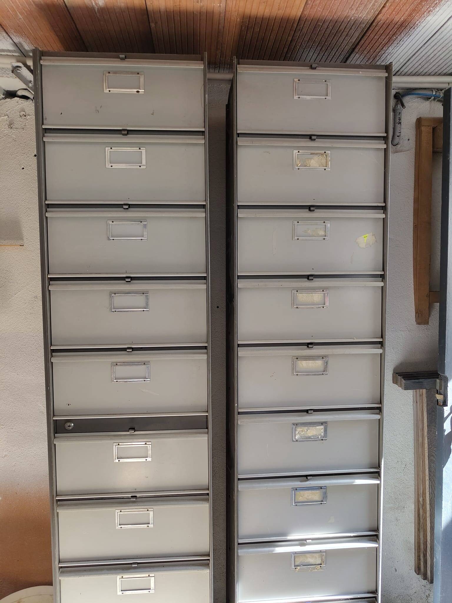 Set of 2 industrial (vintage) iron cabinets/shelves.