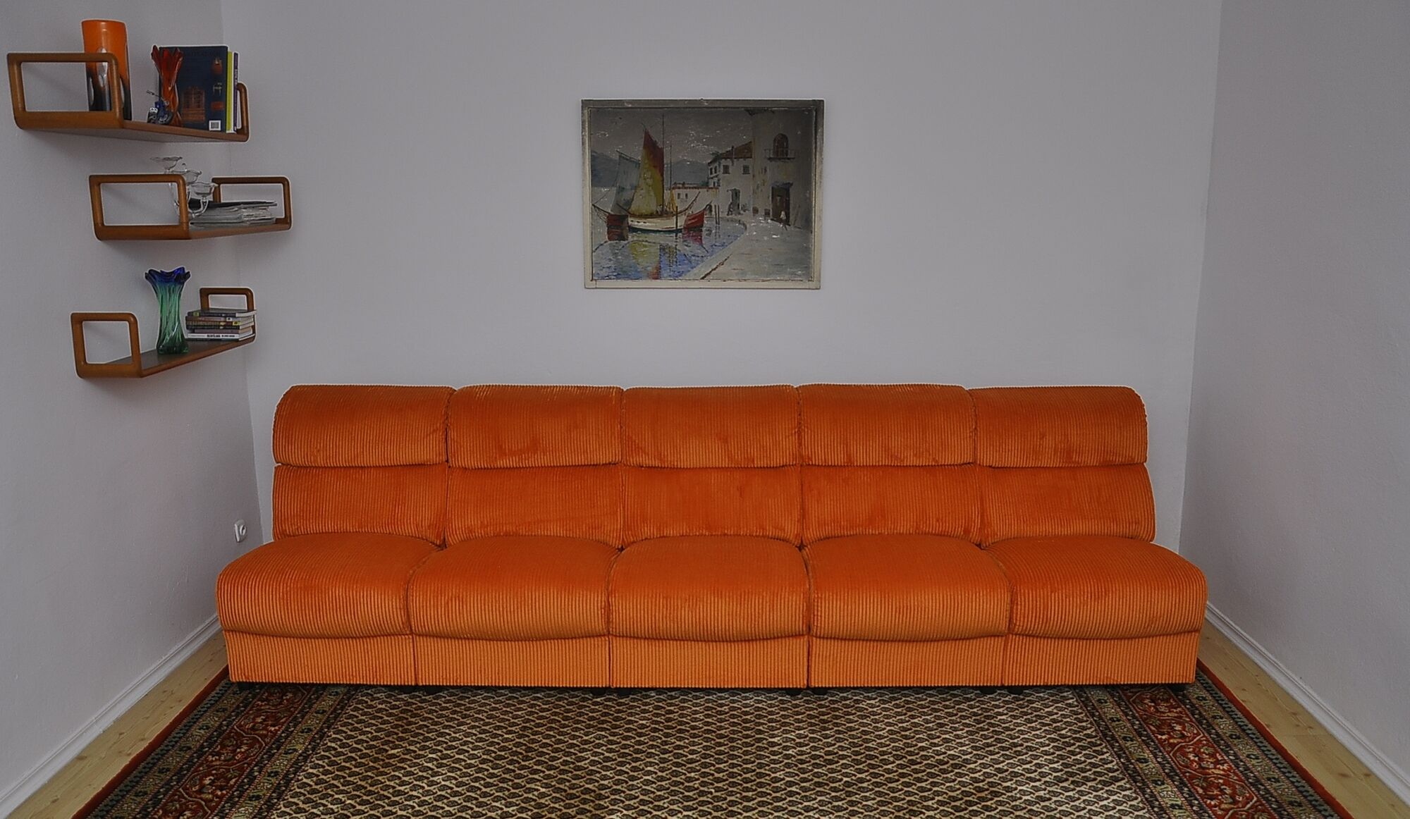 Orange Corduroy Modular Sofa, 1970s, Set of 5