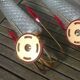 Pair of wall lights Vintage 1950s/60s glass/brass/red flames plastic