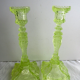 2 old yellow uraline glass candle holders signed portieux