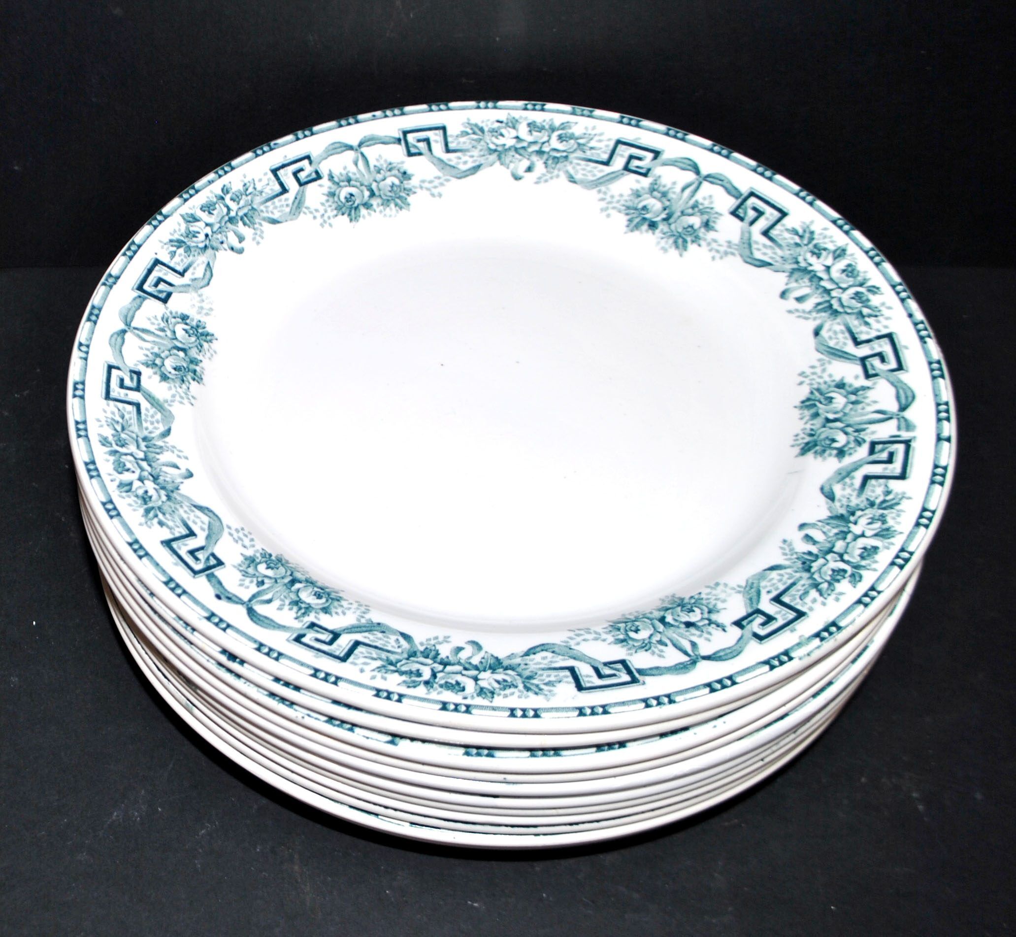 Moulin des Loups & Hamage set of 11 flat plates Ancient Athens in earthenware 1900