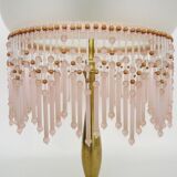 Lampe de table, lampe de chevet 2 feux, pied laiton, globe et perles rose