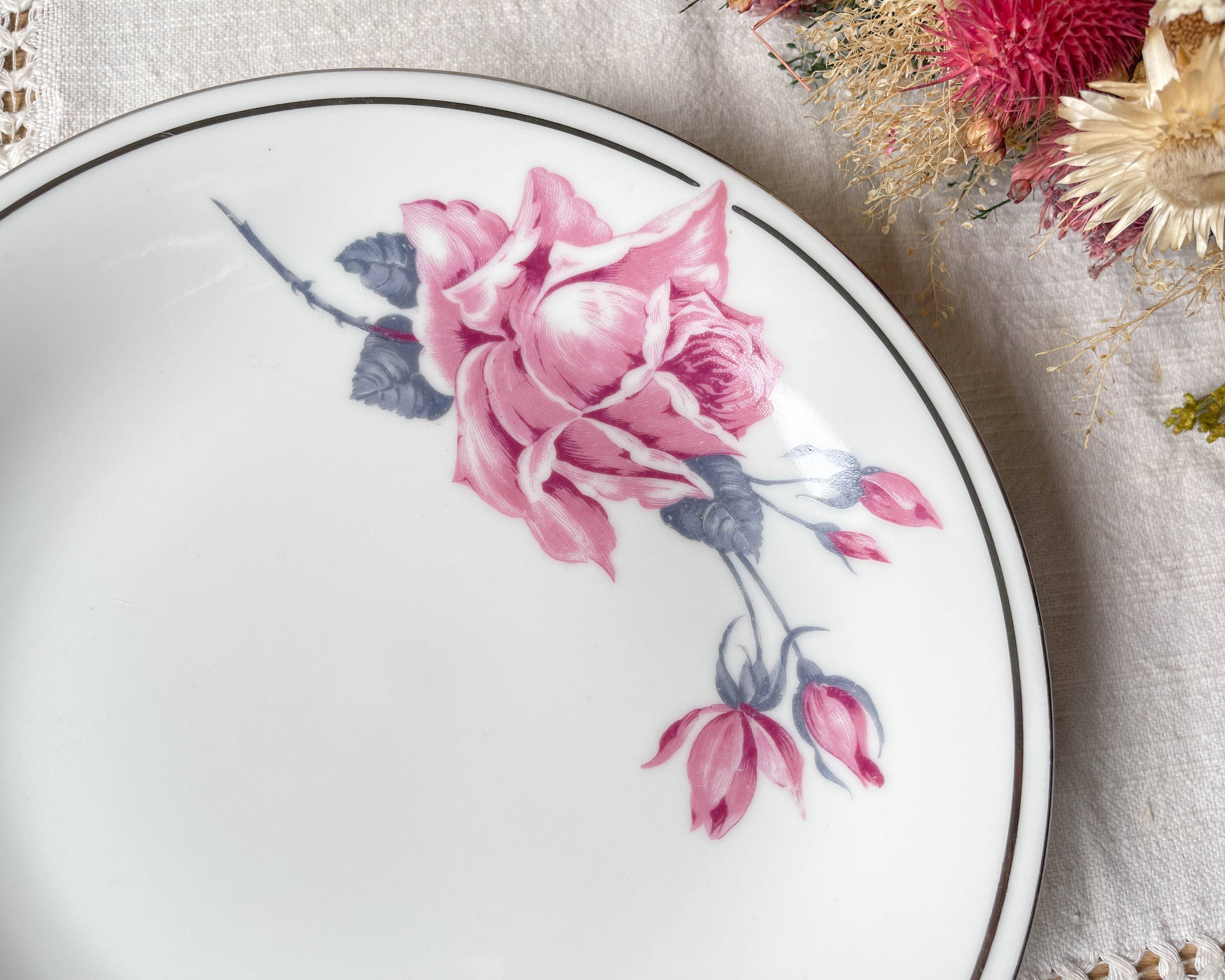 Vintage Limoges Porcelain Cake Stand with Floral Pattern