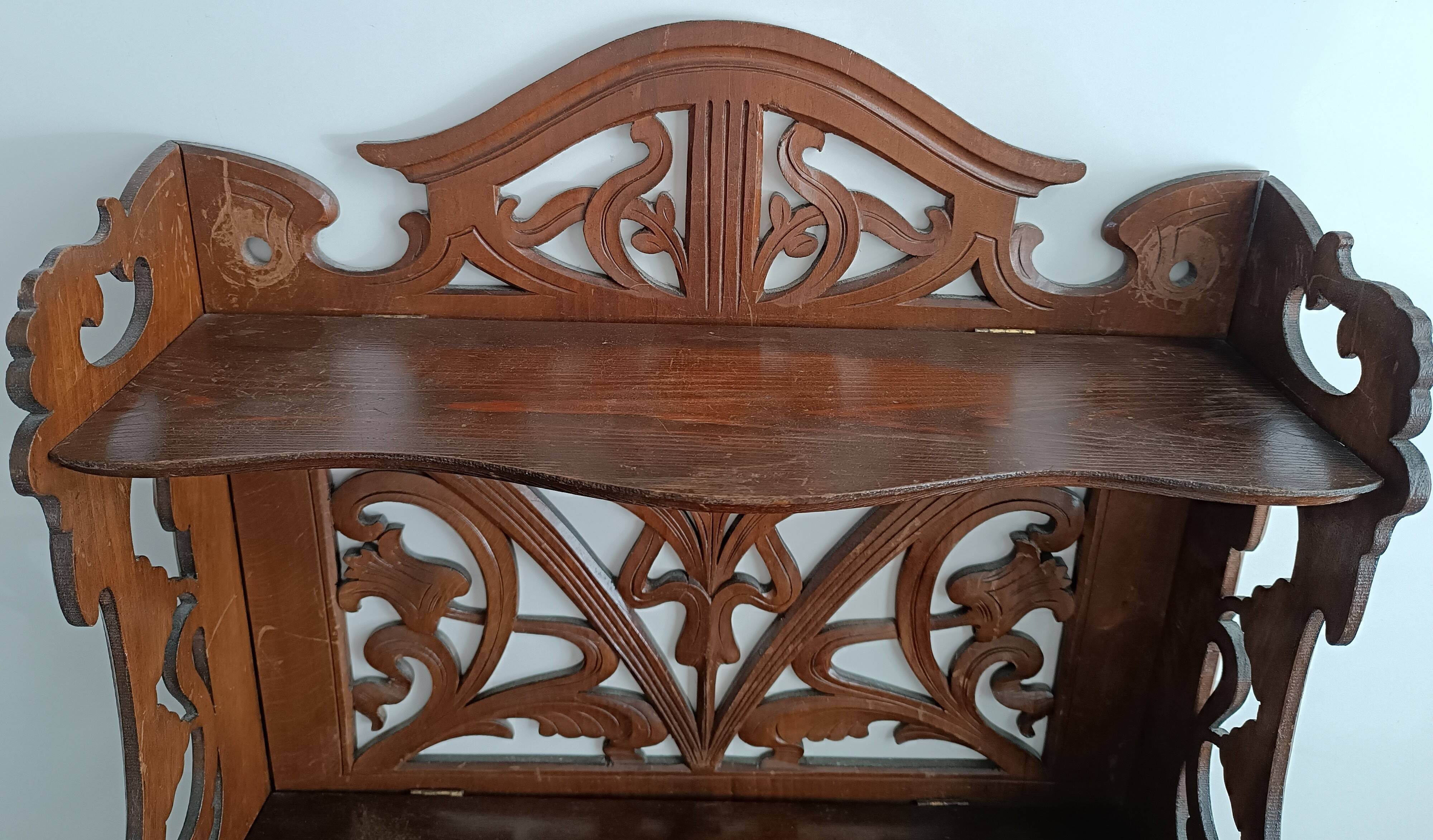 Art Nouveau openwork wooden shelf