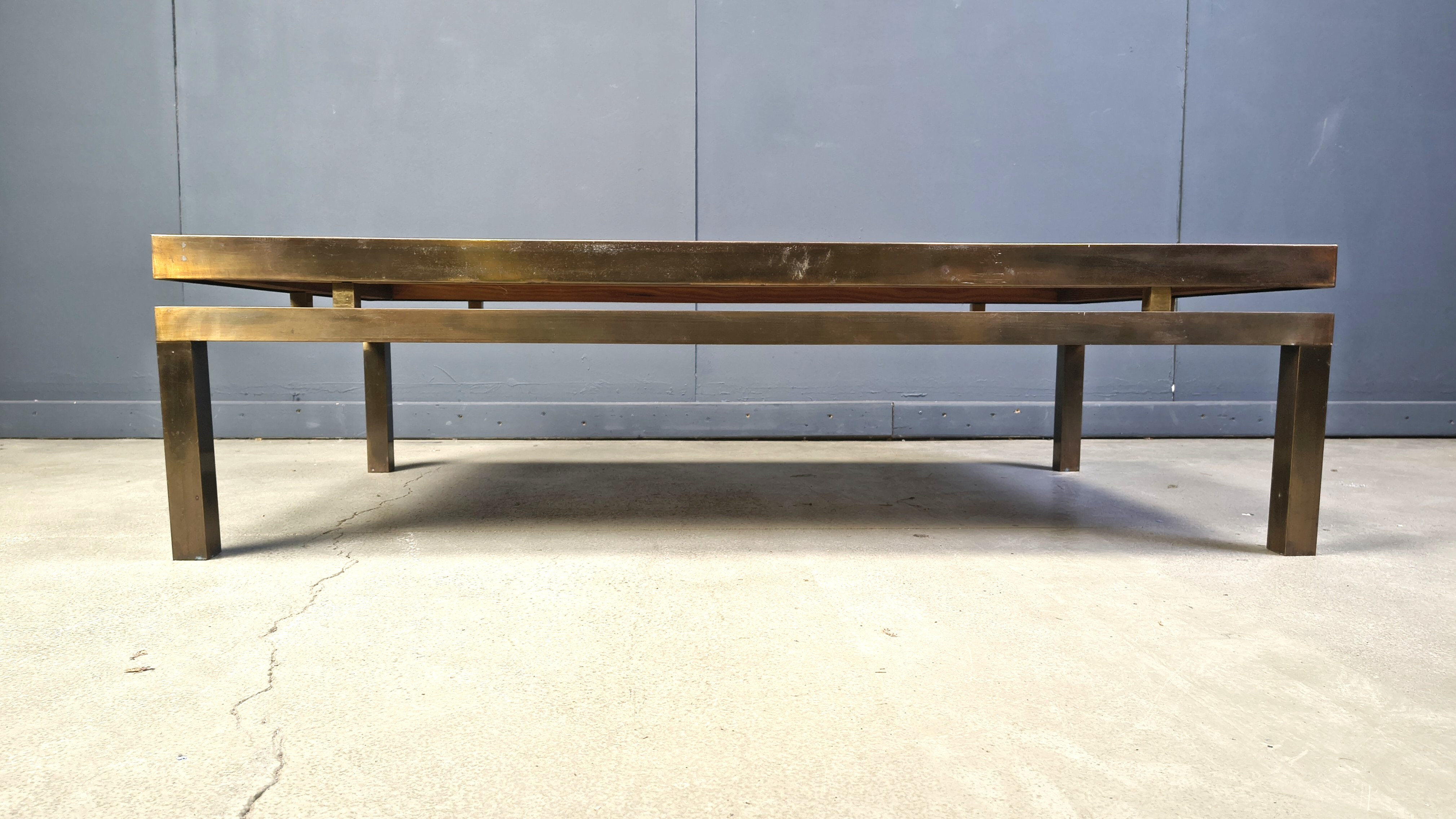 Vintage etched brass coffee table signed by Willy Daro, 1970s