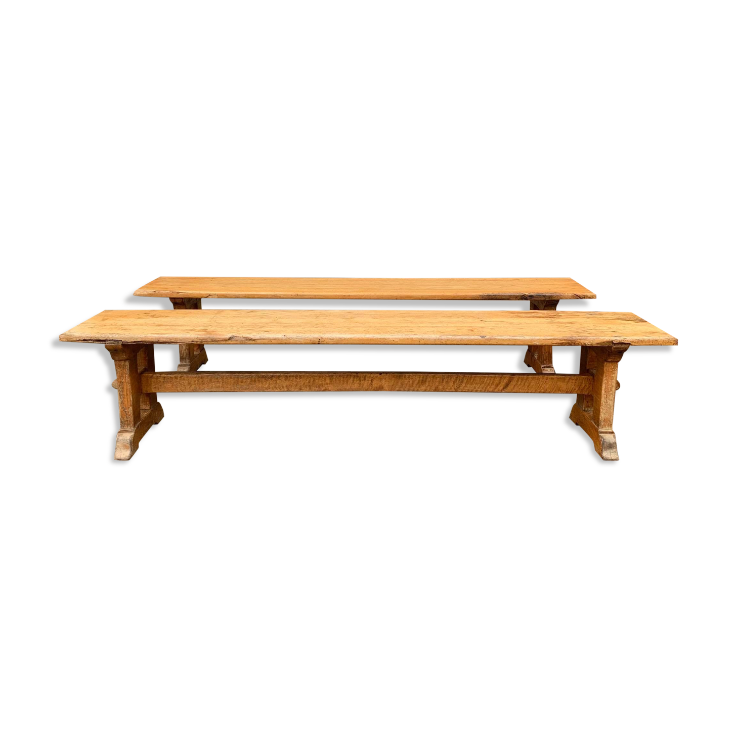 Pair of oak farm benches