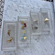 Set of 4 small bevelled and striped vintage glass trays / catchalls.