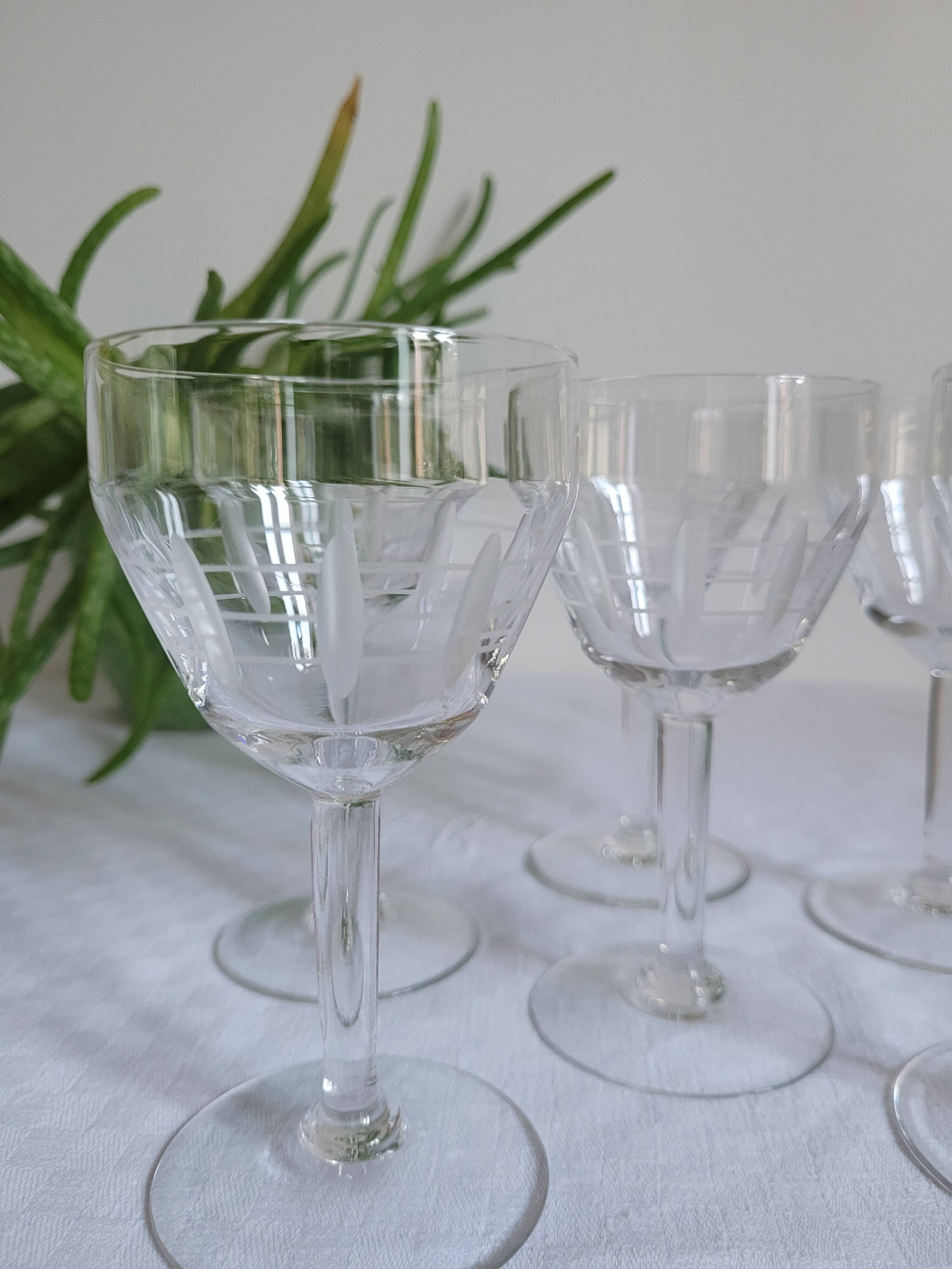 Set of 6 cut glass wine glasses
