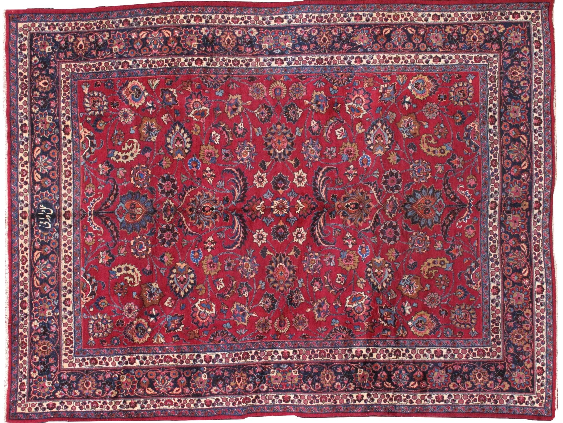 Handmade antique Persian Mashad rug 8.7' x 11' (265cm x 335cm) 1910s - 1B461