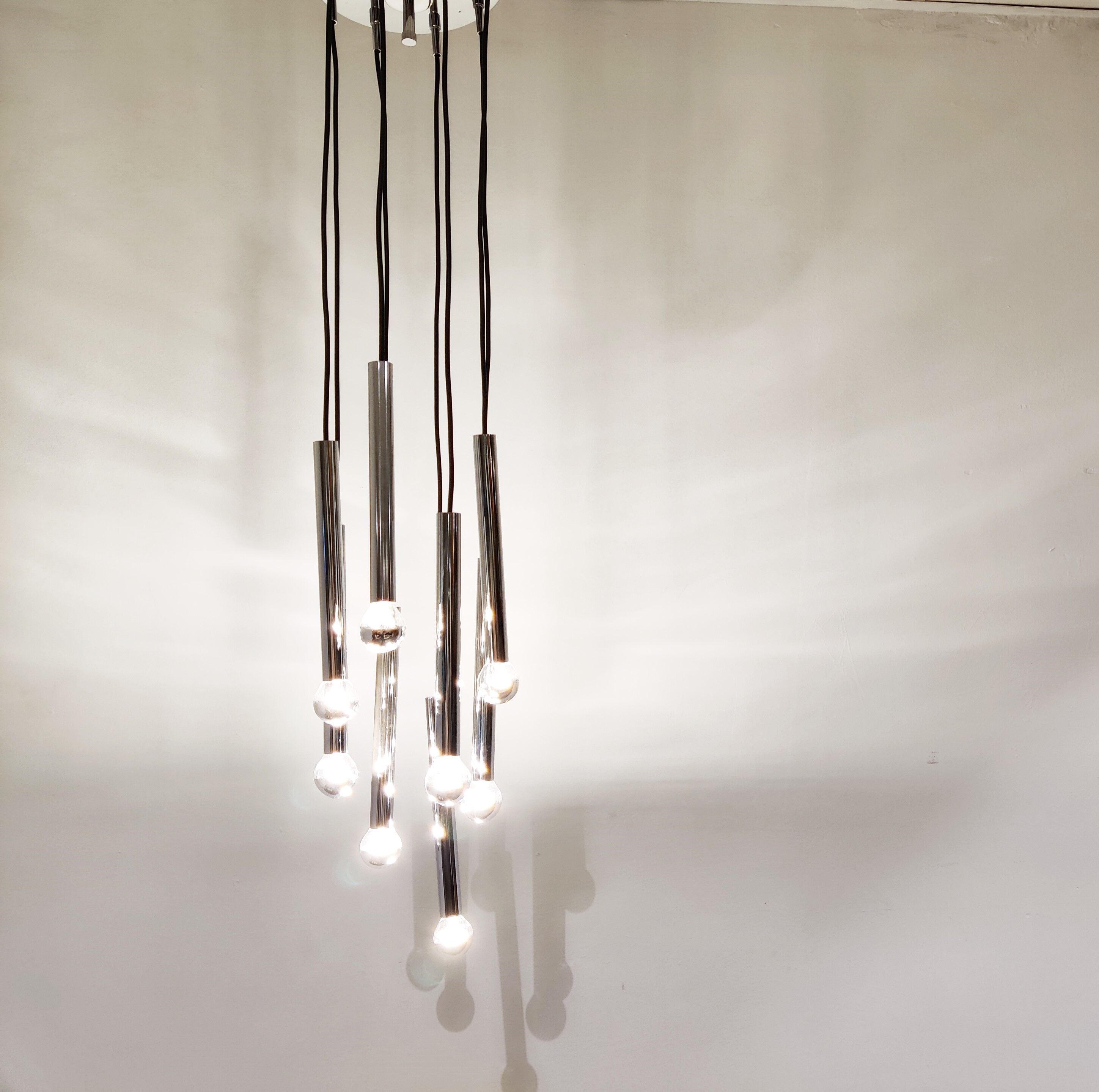 Vintage chrome cascading chandelier, 1970s