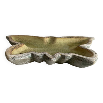 Ceramic bowl butterfly shape yellow green enamel