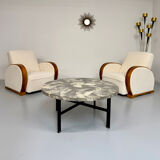 Antique stone and metal coffee table, vintage 70s design