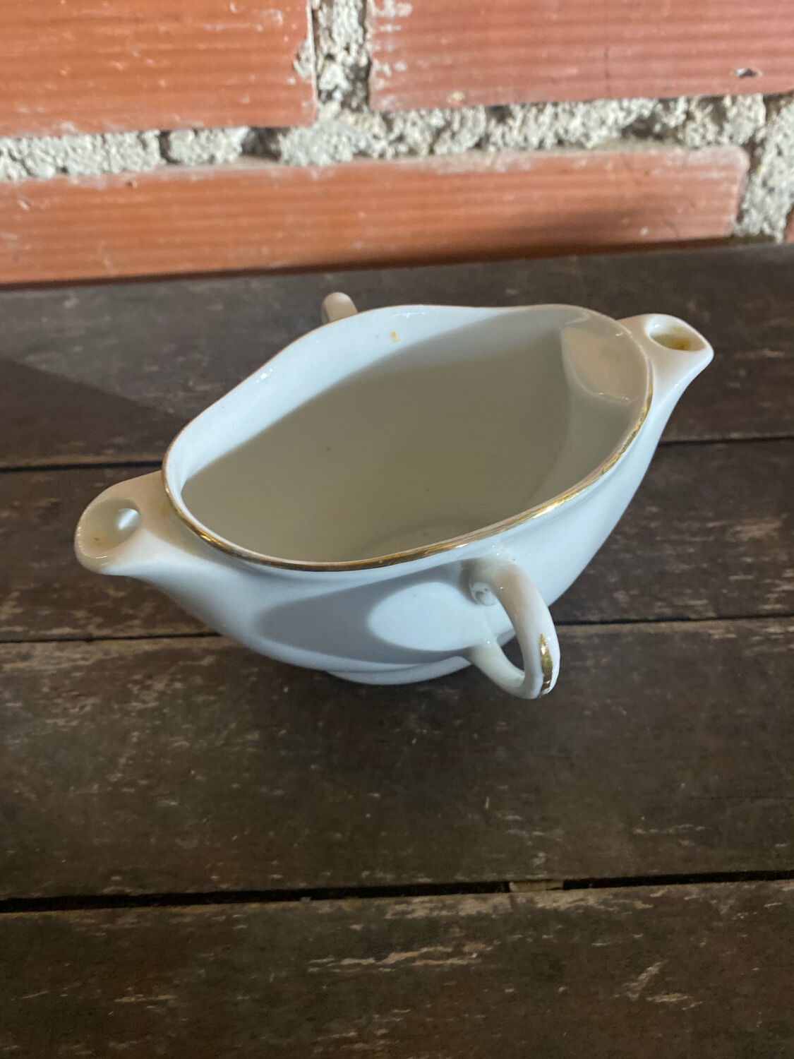 Double Sauce Boat Antique Gras & Maigre White Porcelain #D906