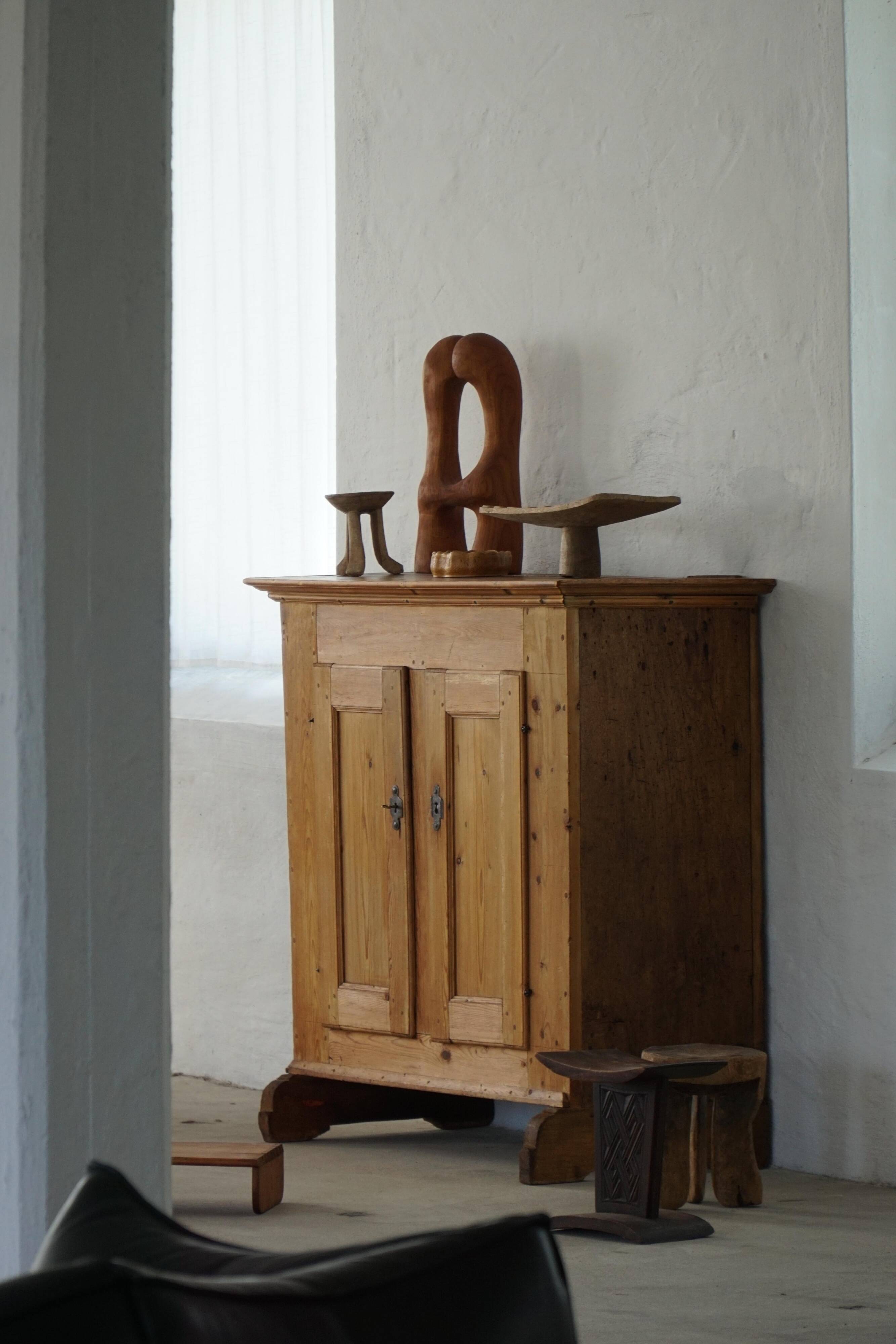 Antique Danish pine wardrobe with panelled doors, Wabi Sabi, late 18th century.
