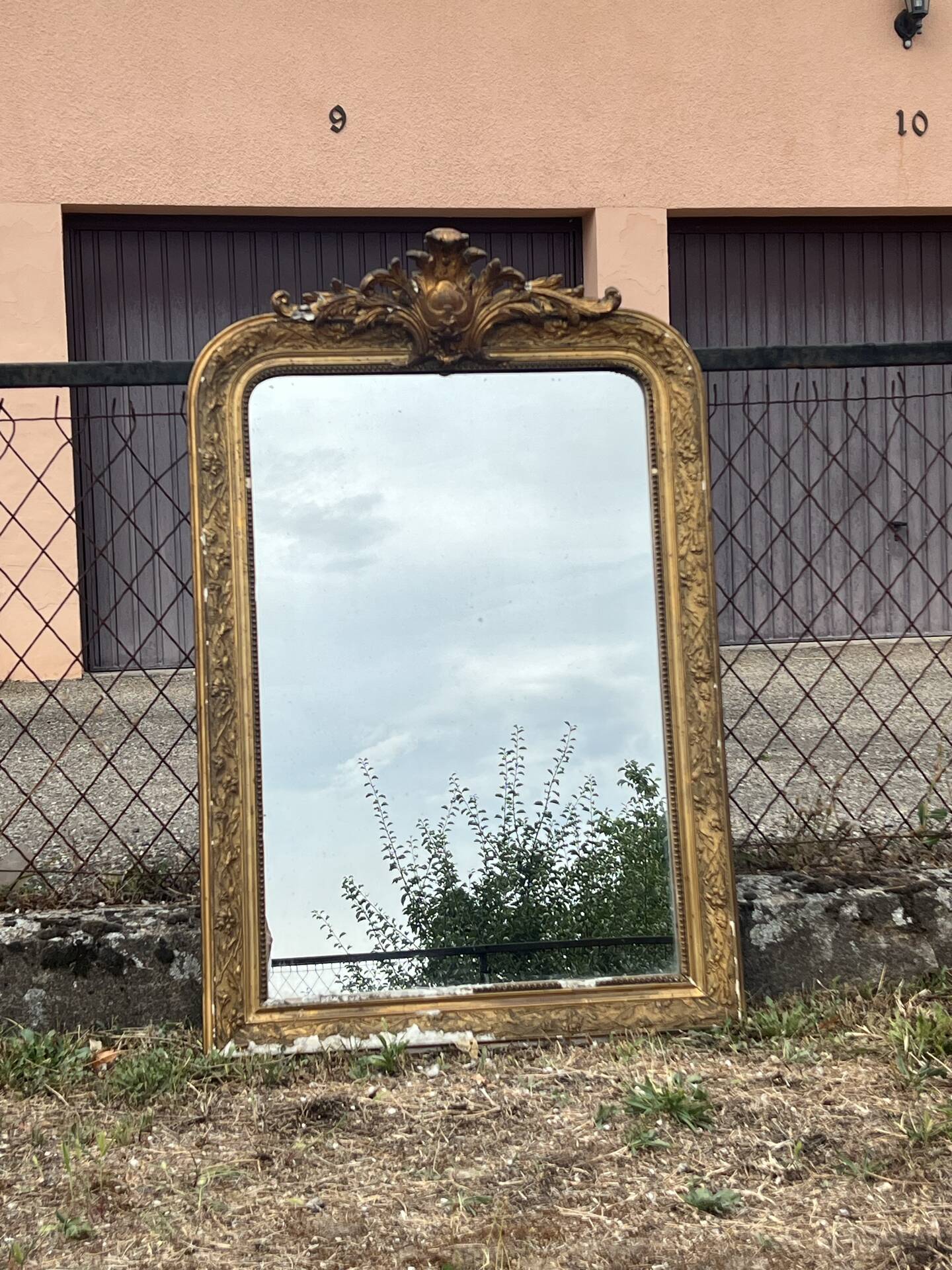 Louis-Philippe gold leaf mirror - sculpted pediment, mercury 117x76cm