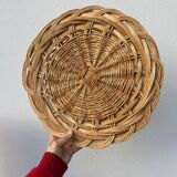 Plateau rond en rotin vintage