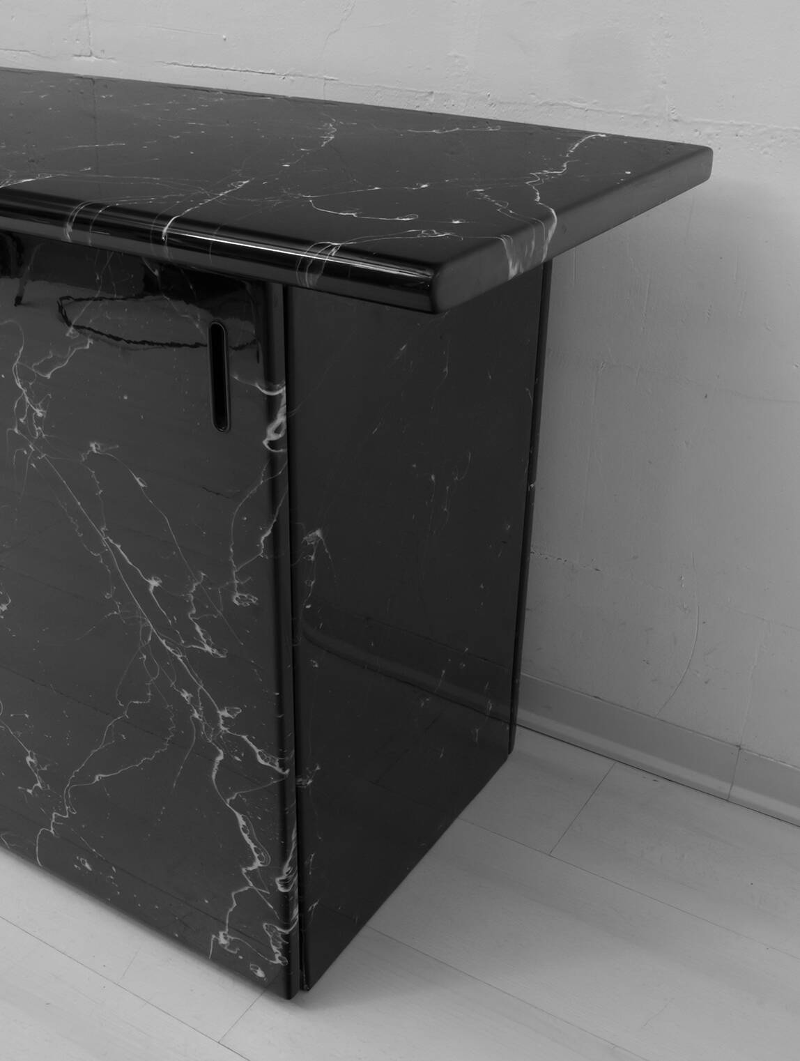 Marquina Black Marble lacquer Italian Post Modern Sideboard, 1980s