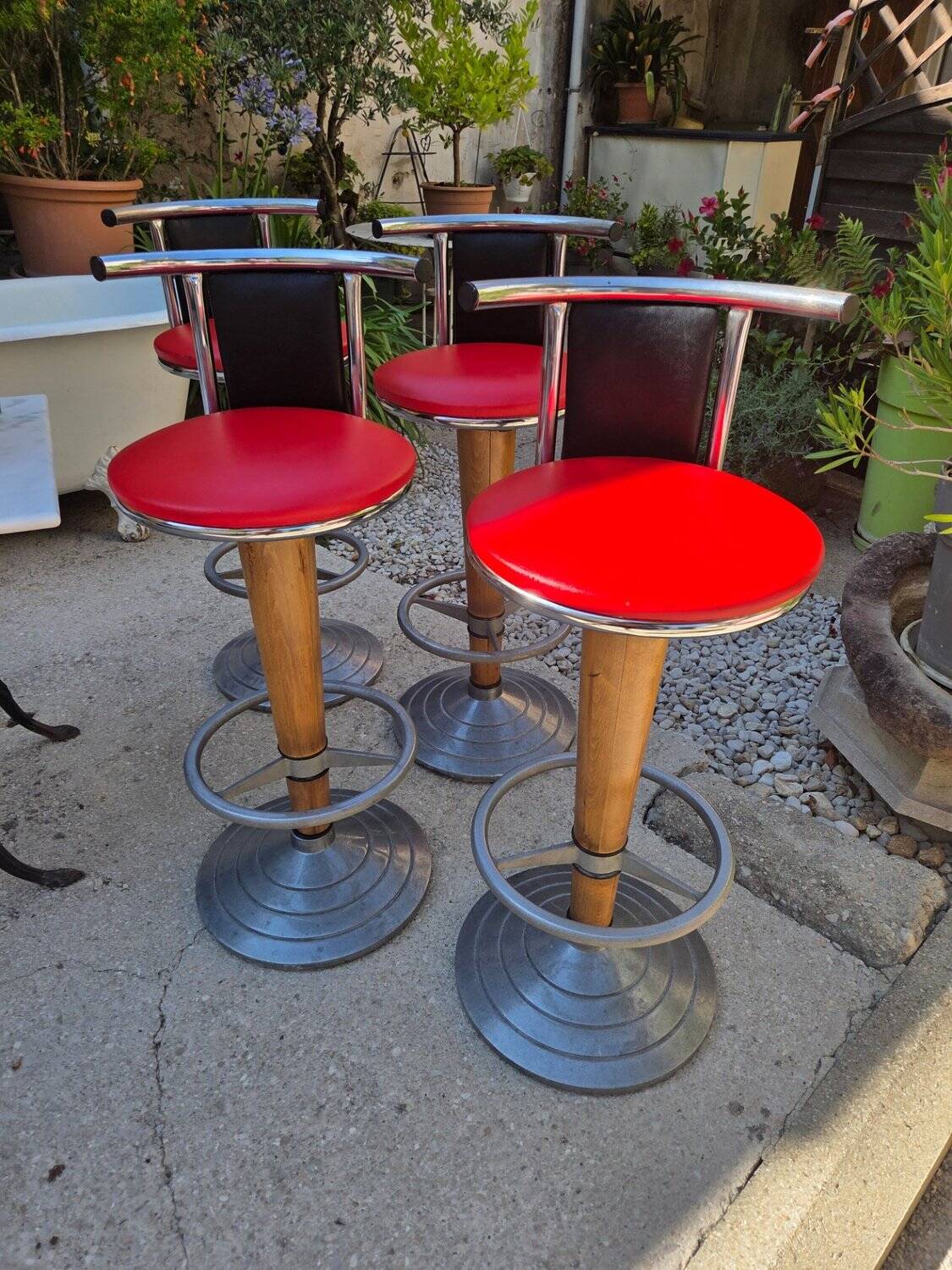 Suite de 4 tabourets de bar bistrot vintage 1970 Design München