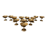 12 dessert bowls in gilded metal 1970 on shower legs