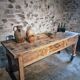 Vintage French pine work table, 1930s industrial kitchen island with drawer and casters