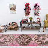 3x10 pink and brown herki runner rug, 307x88cm