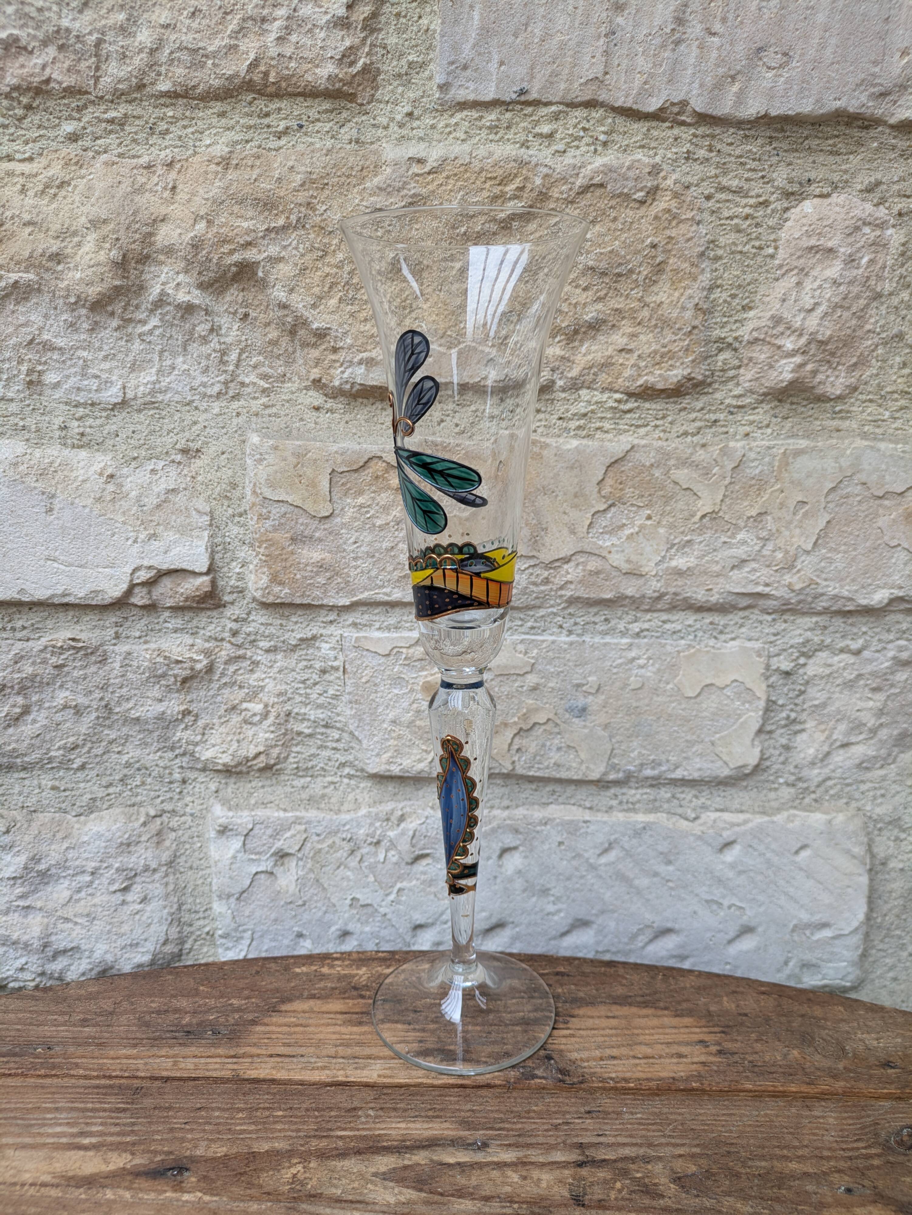 Champagne flute Paul Nagel collection Rêverie model Libellule hand-painted